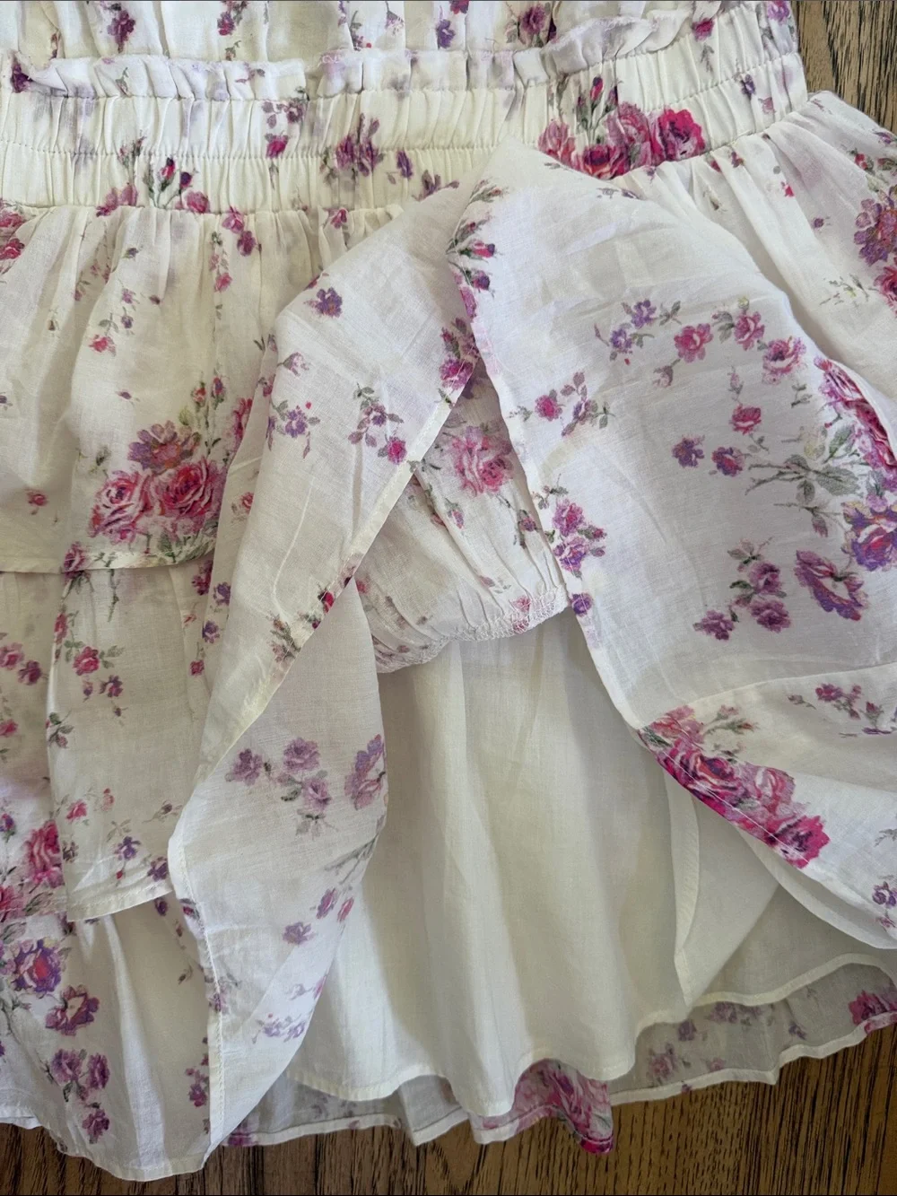 LoveShackFancy Gorgeous White Dress with Pink Floral Ruffle Details